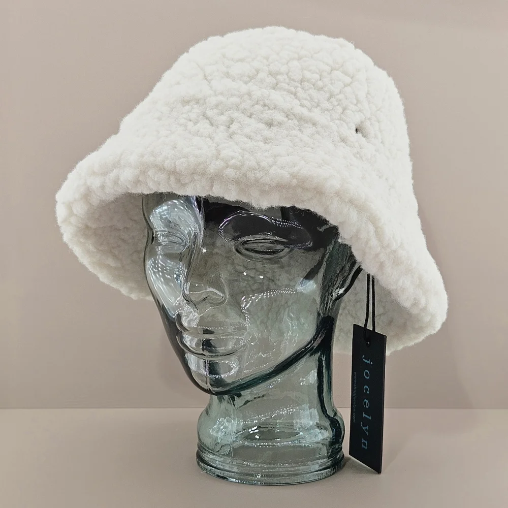 Jocelyn Bucket Hat Ivory Sherpa Faux Shearling Cottagecore Fall Winter Outdoor
